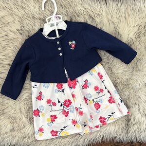 9M NWT LITTLE ME 3 Piece Set Floral Dress with Navy Cardigan